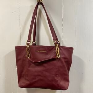 Franco Sarto Womens Soft Faux Leather Tote Purse Wine Burgundy Gold Hardware